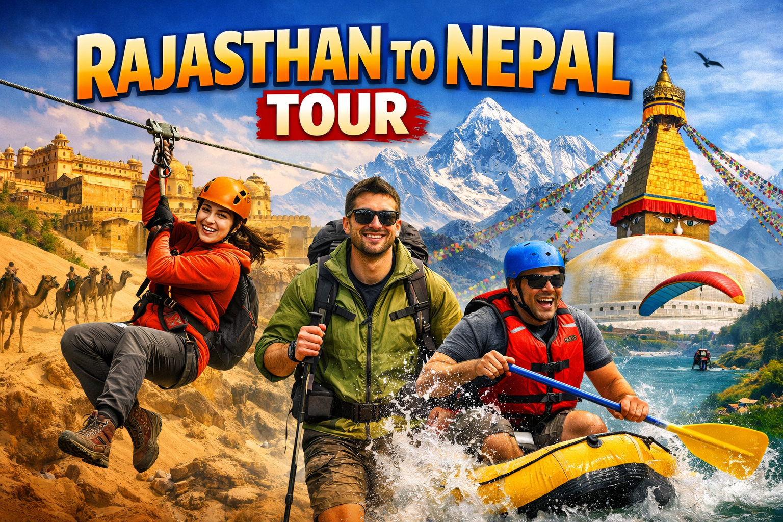 Group expedition from Rajasthan forts to Nepal temples and Himalayan landscapes