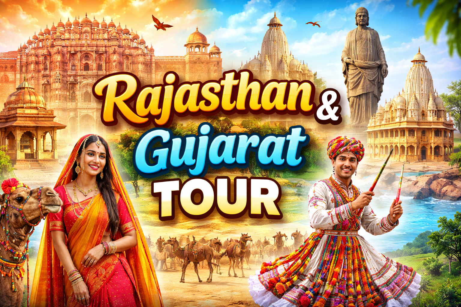 Top destinations in Rajasthan and Gujarat tour package with forts, temples, deserts, and coastal attractions