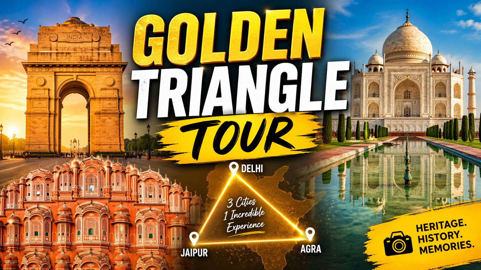 Golden Triangle Tour covering Delhi Agra Jaipur landmarks in India