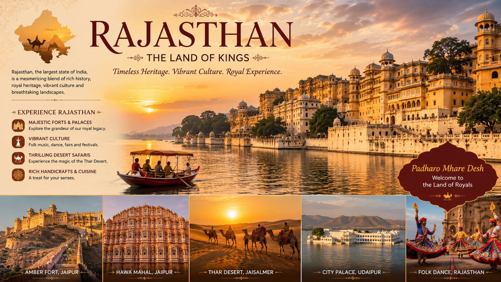 Panoramic view of Jodhpur city featuring Mehrangarh Fort, blue houses, Jaswant Thada, and iconic heritage attractions during a one-day tour.
