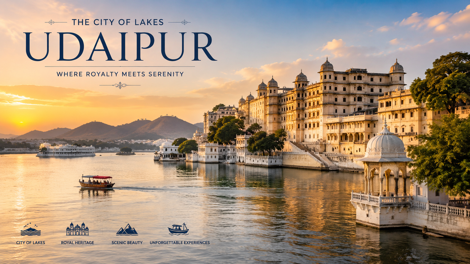 View of Udaipur's lakes, palaces, and historic architecture showcasing why it is known as the beautiful city of lakes in India.